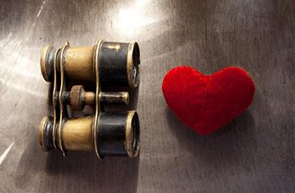 find love binoculars and heart